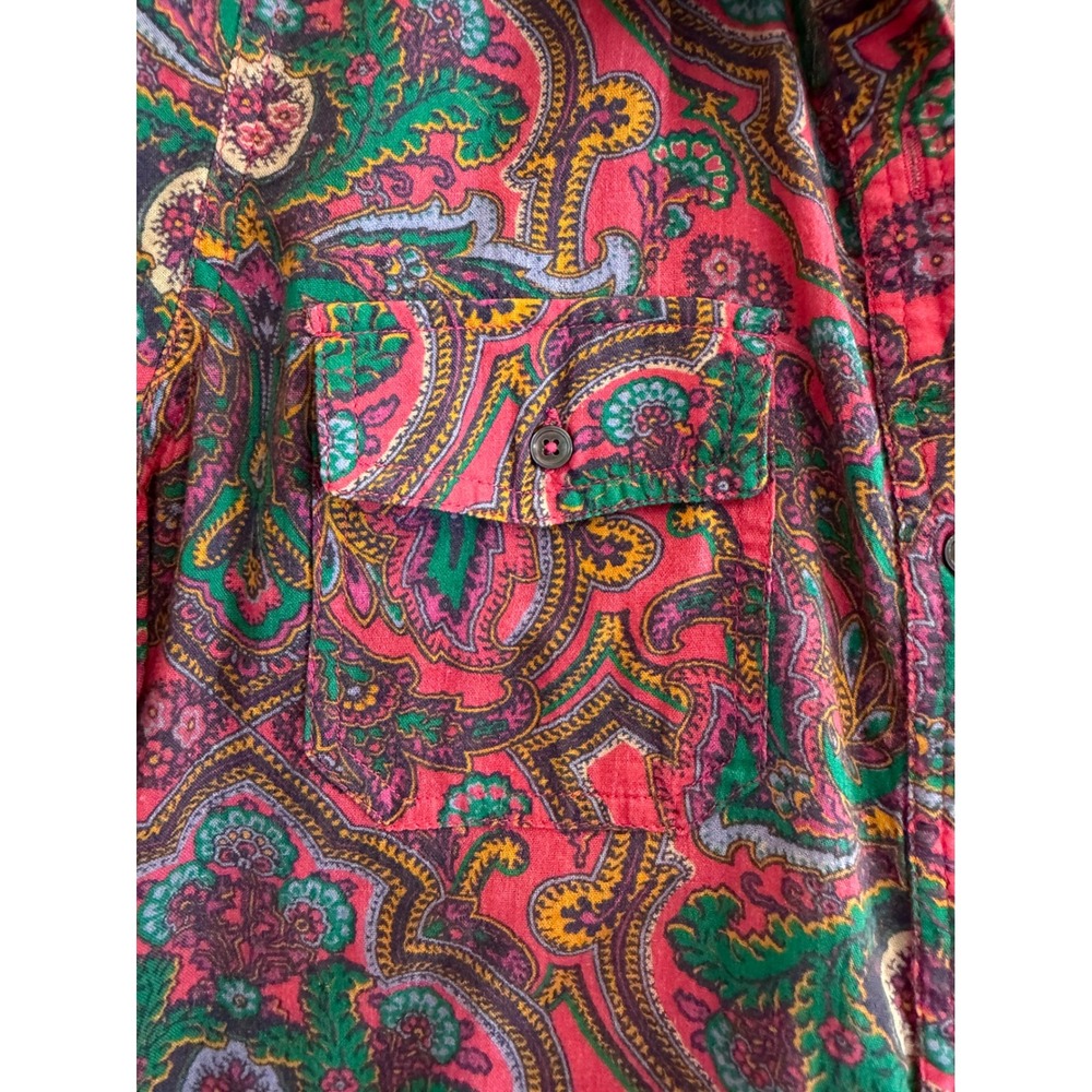 Sundance Paisley Button Down Shirt Womens L Pink Cotton Roll Tab Sleeve Boho - Picture 7 of 10